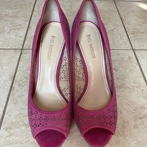 Enzo Angiolini Fuchsia Suede Platform Peep Toe Pumps
